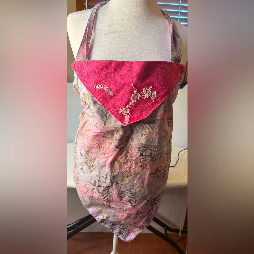 Floral Pink and Gray Apron with Embellished BIB